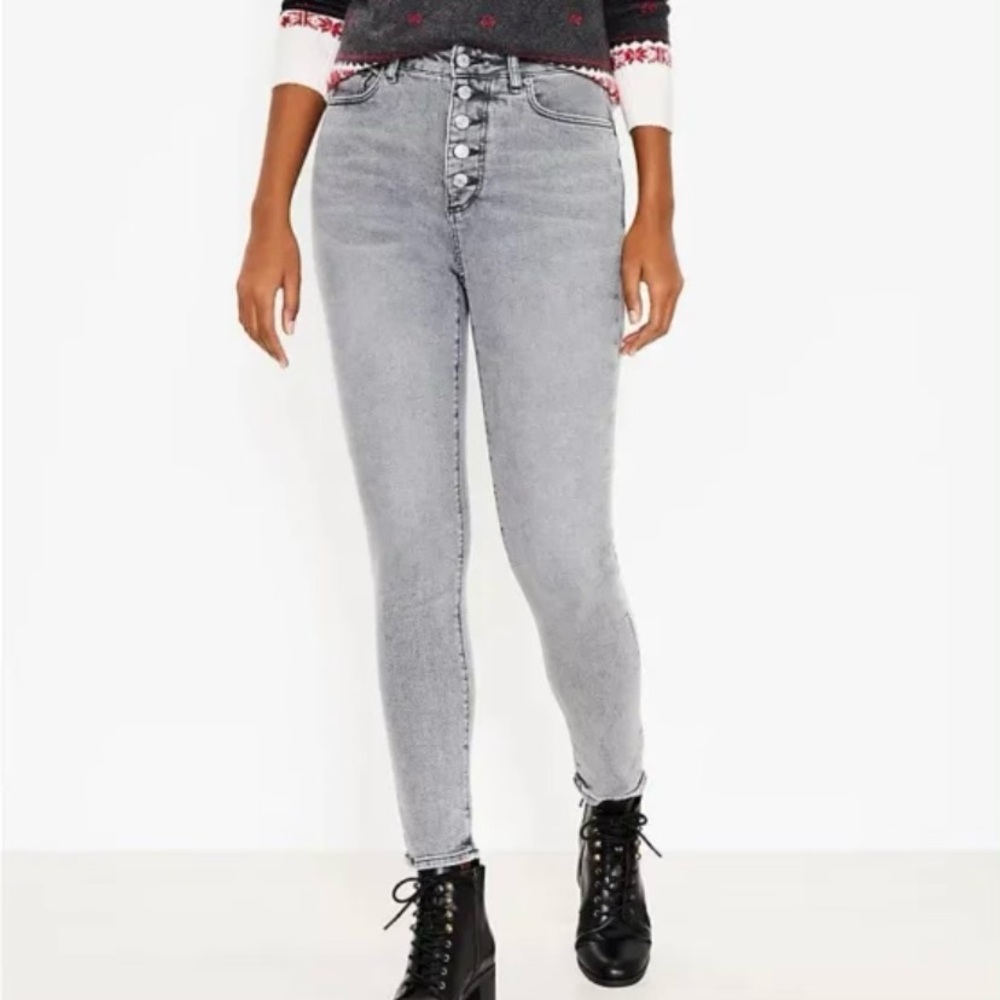 Ann Taylor 4 Skinny Curvy High Rise Jeans Gray Women’s  Button Fly Front Stretch